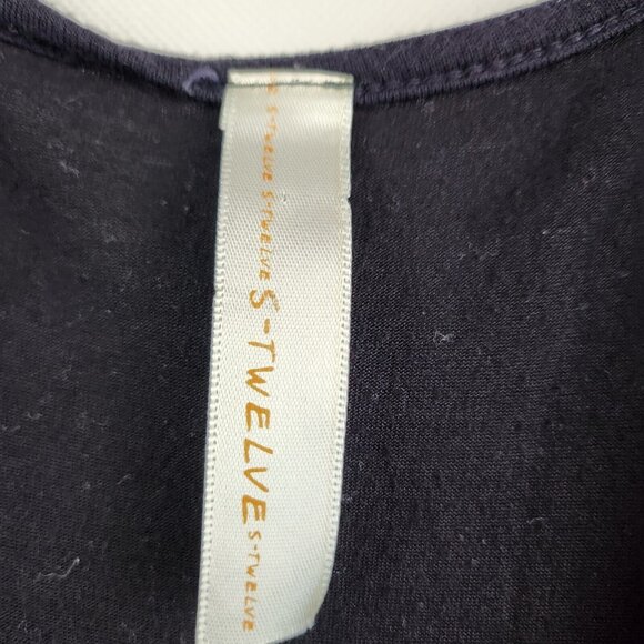 S-Twelve Womens Mini Dress Medium Black Purple Tie Dye Cold Shoulder Hippie BOHO - Picture 6 of 9